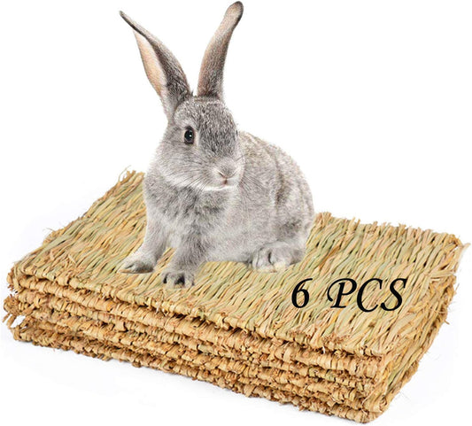 PINVNBY 6 Pack Rabbit Grass Mat,Bunny Natural Straw Woven Bed,Small Animal Cages Hay Nest Sleeping,Chewing,Nesting and Toys for Rabbits Guinea Pig Hamster Hedgehog and Squirrel Bed Mat