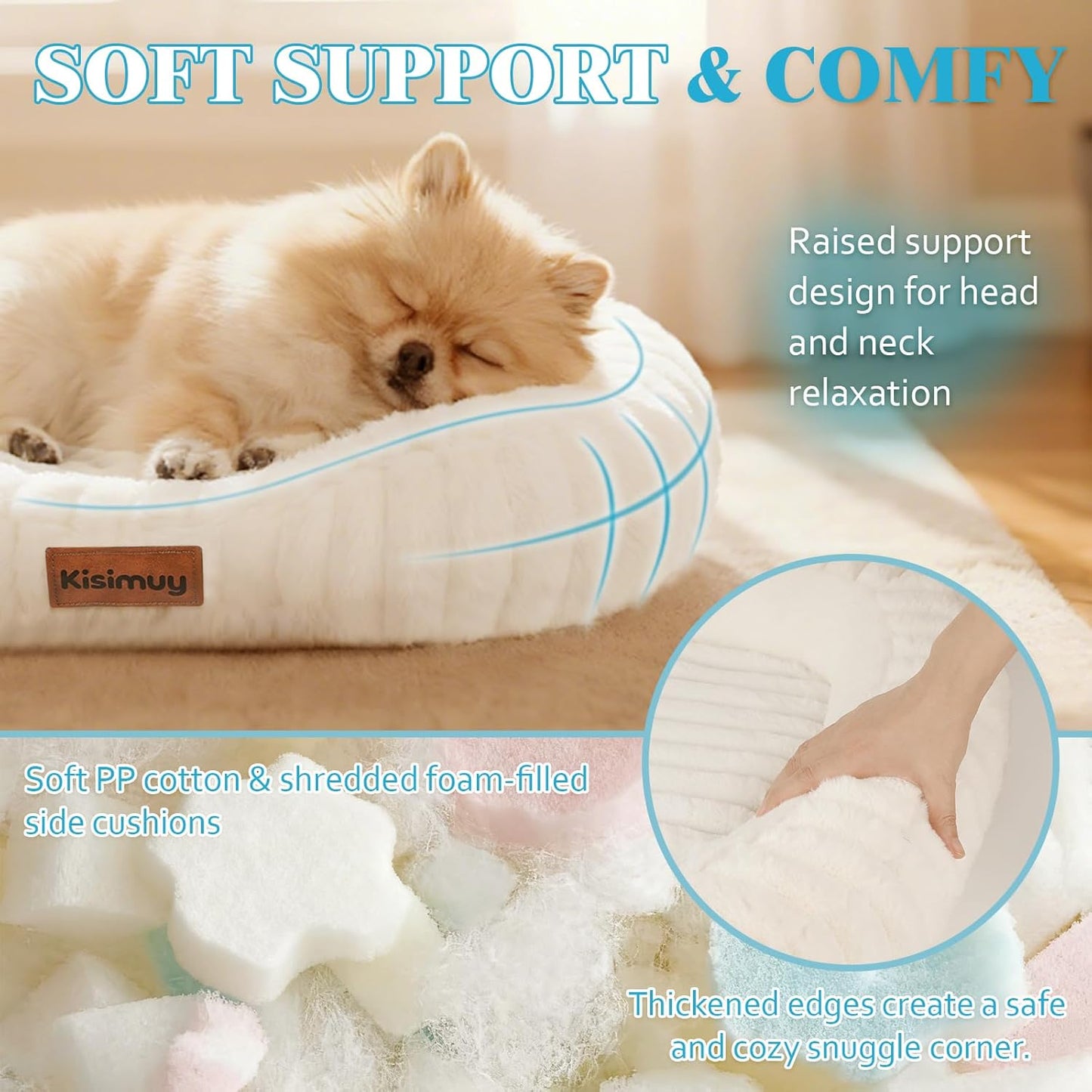 Orthopedic Dog Bed for Small Medium Dogs & Cats - Soft Furry Puppy Bed with Removable Washable Cover & Anti-Slip Bottom, Calming Rectangle Cat & Puppy Bed for Indoor Pets, 25x21x4inches, Cream