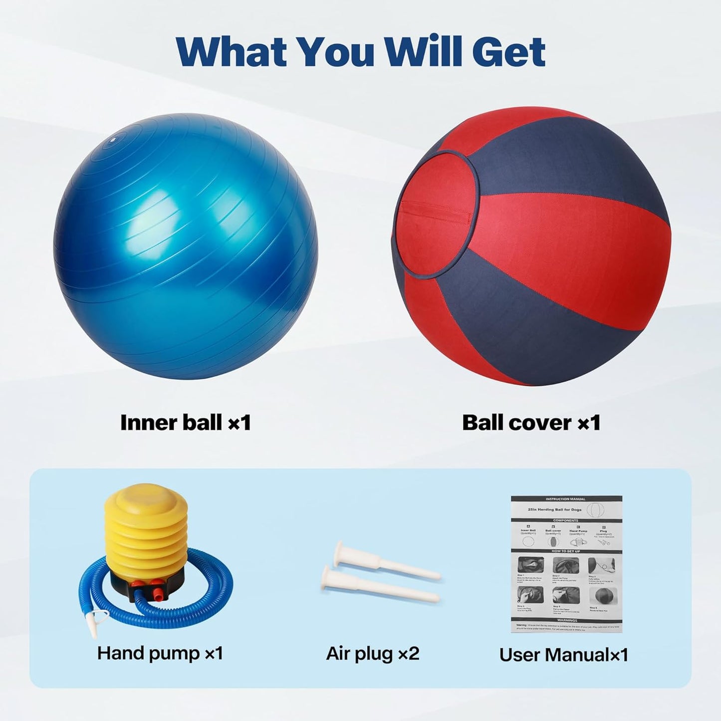 Pet Prime 25" Herding Ball for Dogs, Herding Dog Toys with Hand Pump for Australian Shepherd,Toys for Play and Exercise,Large Dog Ball for Cattle Collie Dogs Horse with Cover