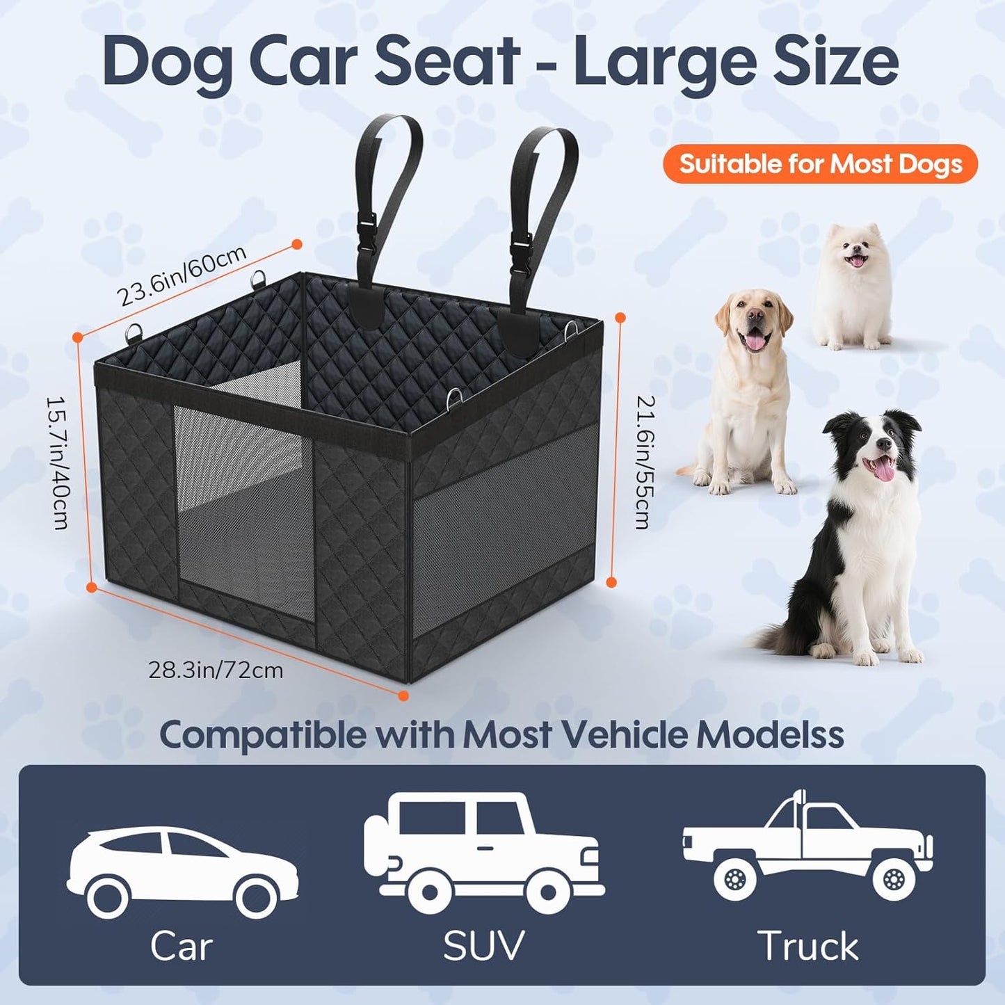 Dog Car Seat for Large Dogs - Hard Bottom Back Seat Extender for Dogs - Waterproof Non-Slip Pet Carseat for Medium Sized - Dog Hammock for Car SUV Truck