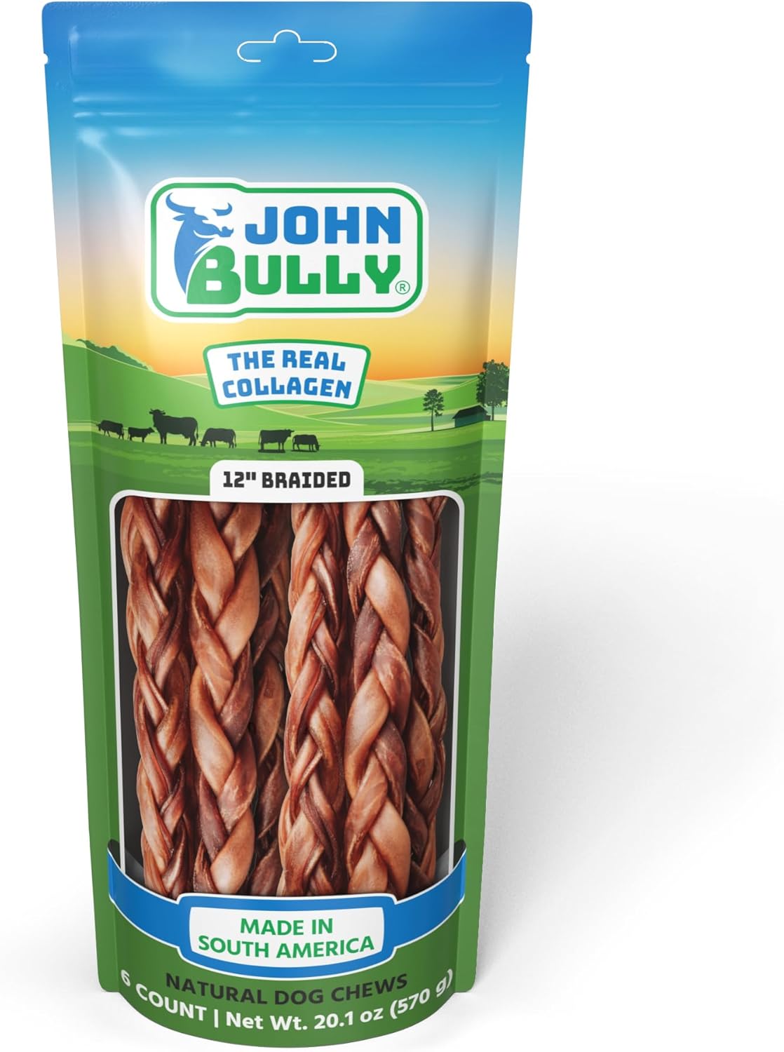 john bully Collagen Braided 12" 6PK, The Best Option for Your Dog, 100% Natural, Rich in Protein, Highly Digestible, Gluten Free,Premium Grade Quality,Odor Free The Real Collagen