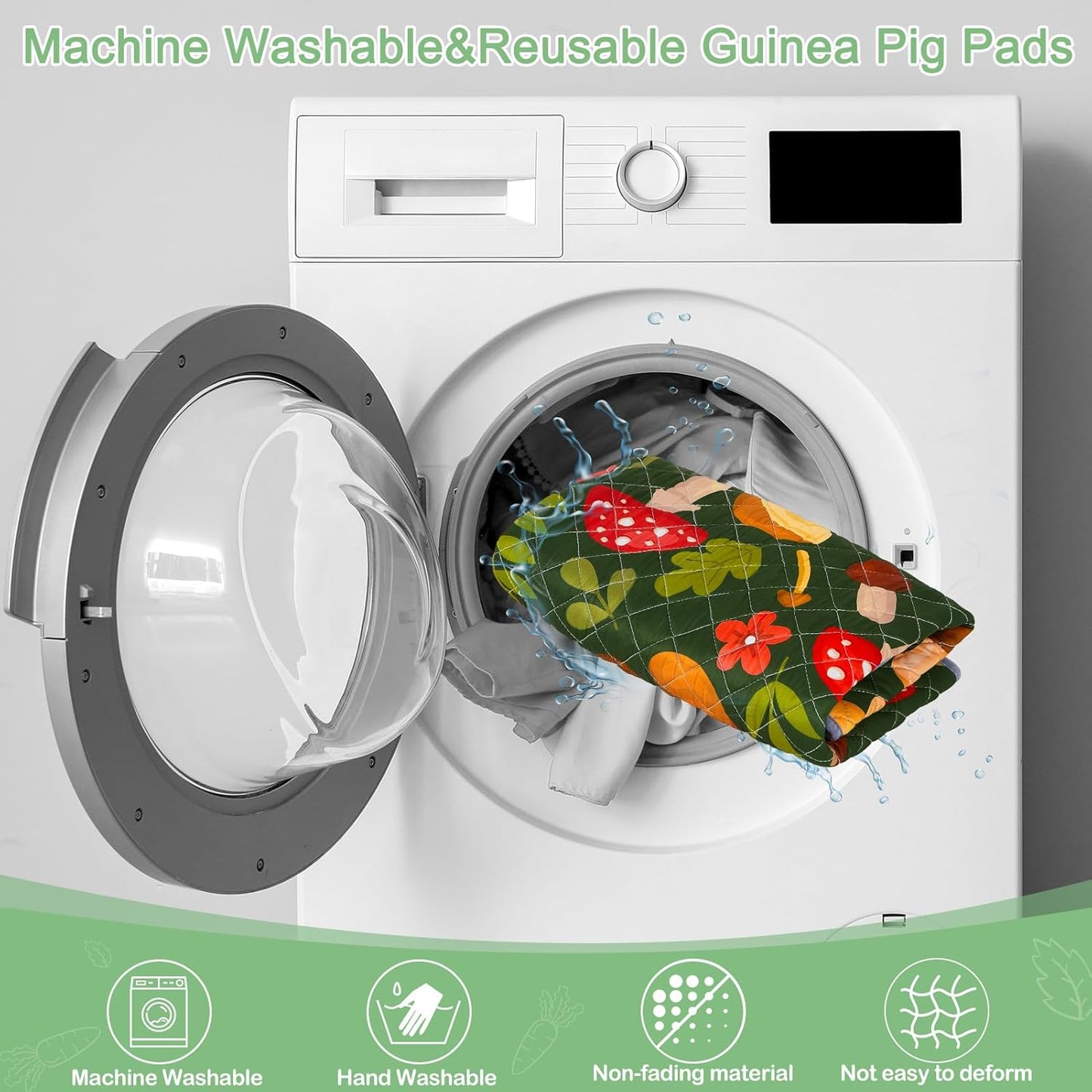 Bienbee Guinea Pig Bedding, 2 Pack 47" x 24" Reusable Guinea Pig Cage Liner Waterproof and Absorbent Small Animal Bedding Washable Guinea Pig Pee Pads for Small Pet Hamster Rabbit Squirrel, Mushroom