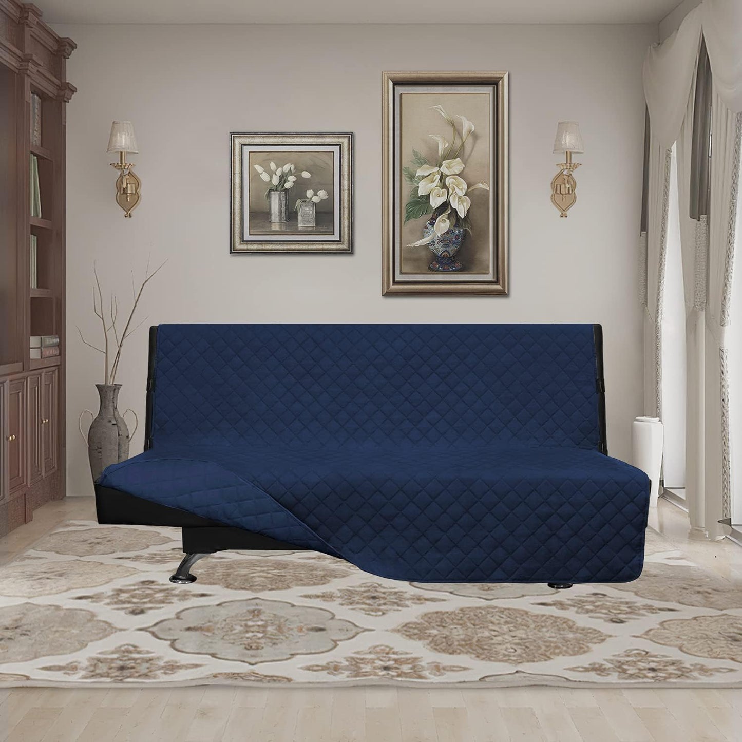 Easy-Going Futon Sofa Slipcover - Reversible Armless Couch Cover - Water Resistant for Pets & Kids (Navy/Navy)