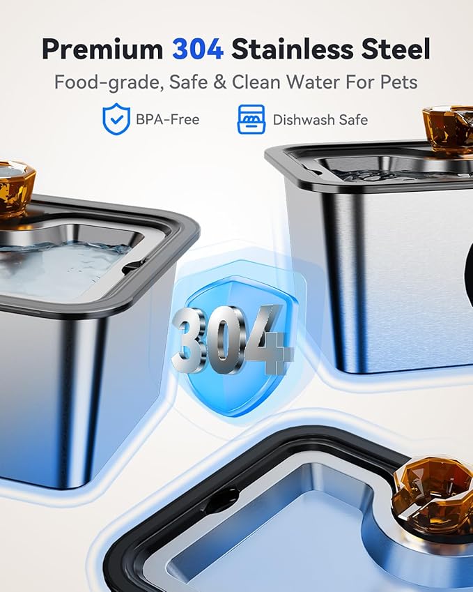 Dog Water Fountain for Large Dogs Stainless Steel 3 Gallon Big Pet Drinking Fountain with Filter, Electric Cat Watering Dispenser with Large-Filtration Area & Deeper Drinking Super Quiet