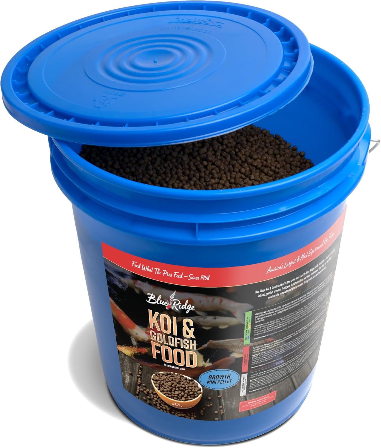 Blue Ridge Koi Fish Food 14lb - Koi Food Mini Growth Formula, Goldfish Food, Premium Fish Food for Ponds, Ponds Fish Food, Floating Pond Pellets