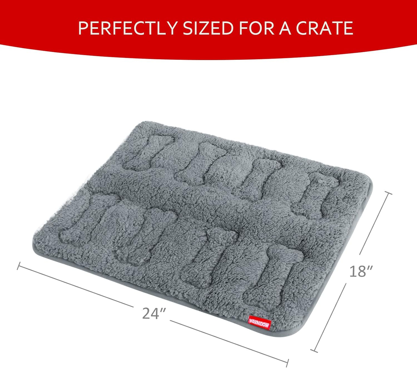 Dog Bed Crate Mat(24" X 18") 2 Pack, Soft Plush Dog Bed Pad Machine Washable Crate Pad, Grey