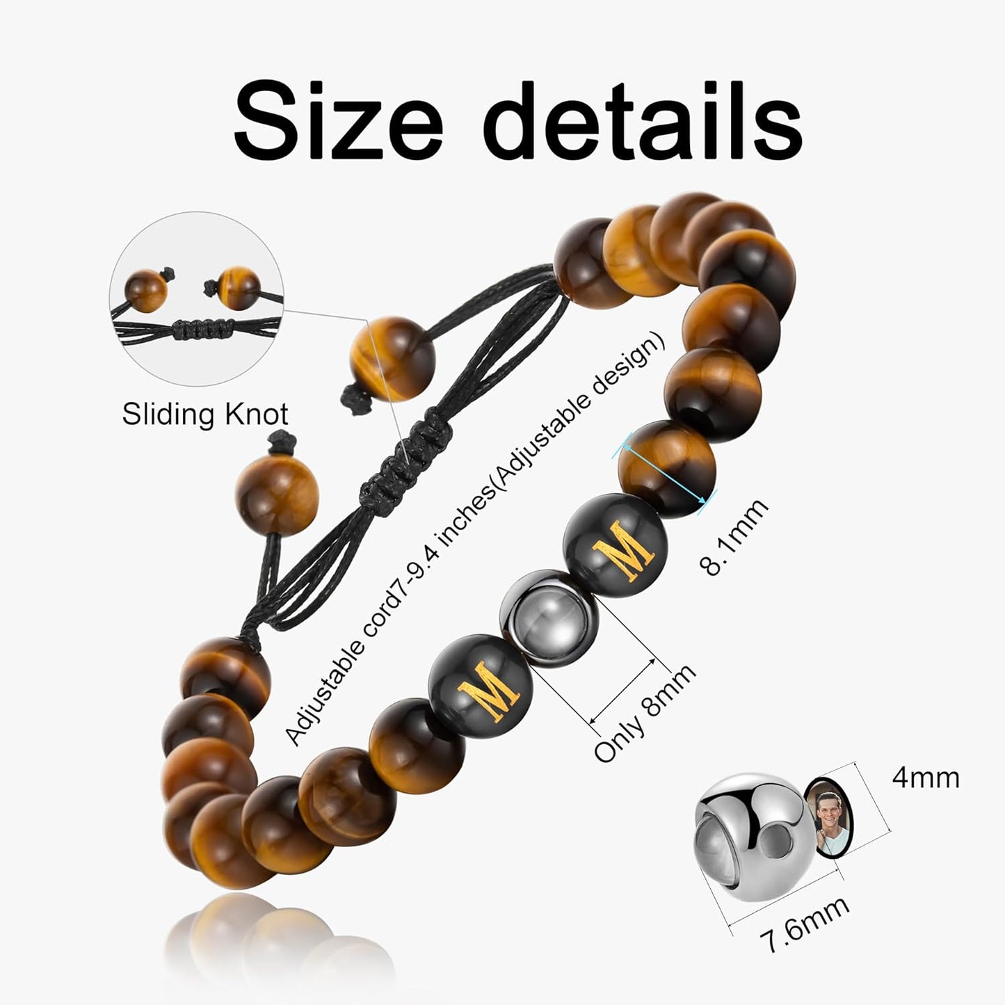 EMIRISTIC Custom Photo Bracelet - Personalized Picture Natural Stone Cuban Chain Bracelet - Any Special Day Gifts