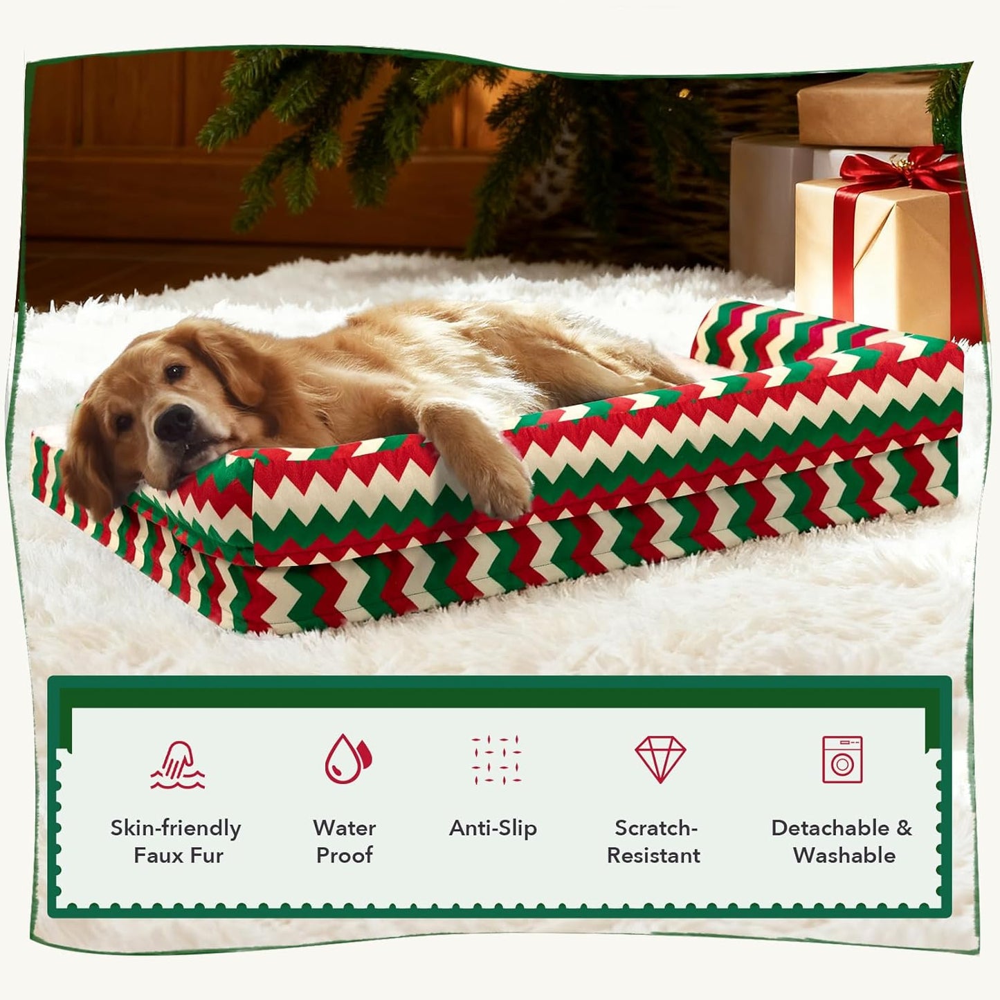 Christmas Dog Bed Large Sized Dogs-Orthopedic Waterproof Dog Beds,Comfort Pets Couch Sofa with Washable Removable Cover,Christmas Holiday Themed Pet Bed for Large Cat Dogs