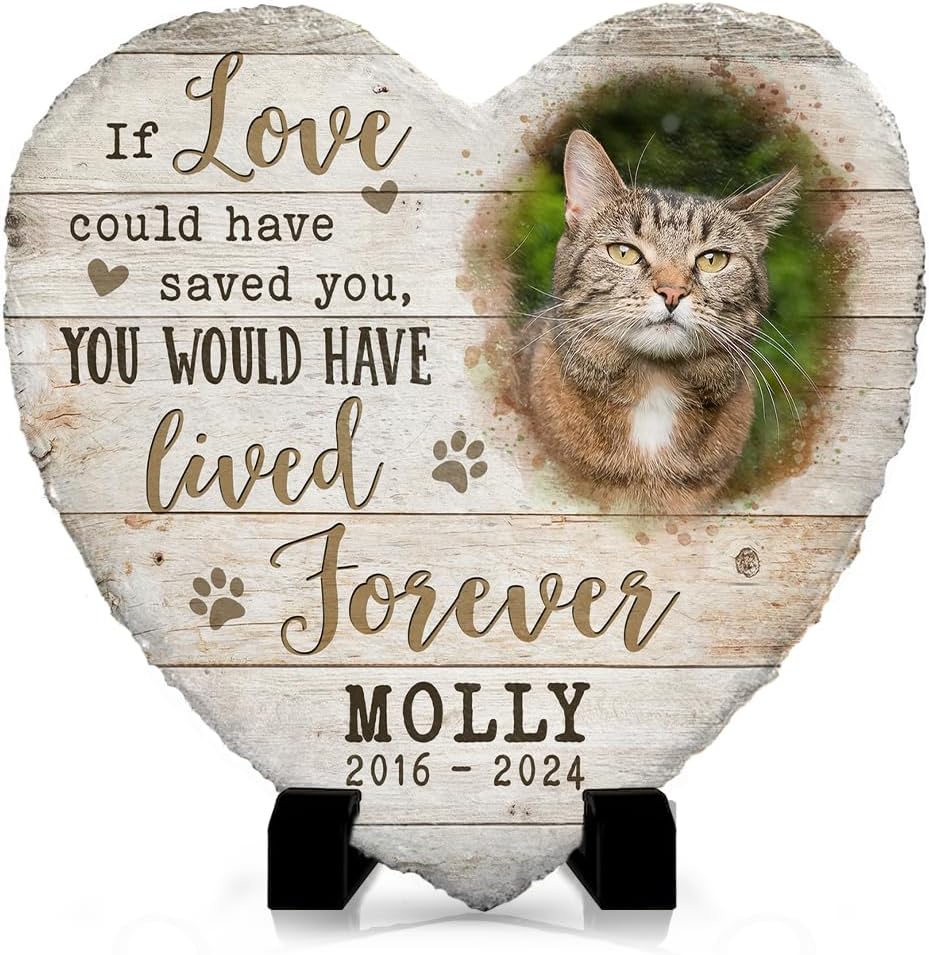 Custom Memorial Stones for Cats - 'If Love Could Have Saved You' Pet Memorial Heart Stone - Condolences Gift for Loss - Cat Paw Prints - Choose Heartfelt Quote