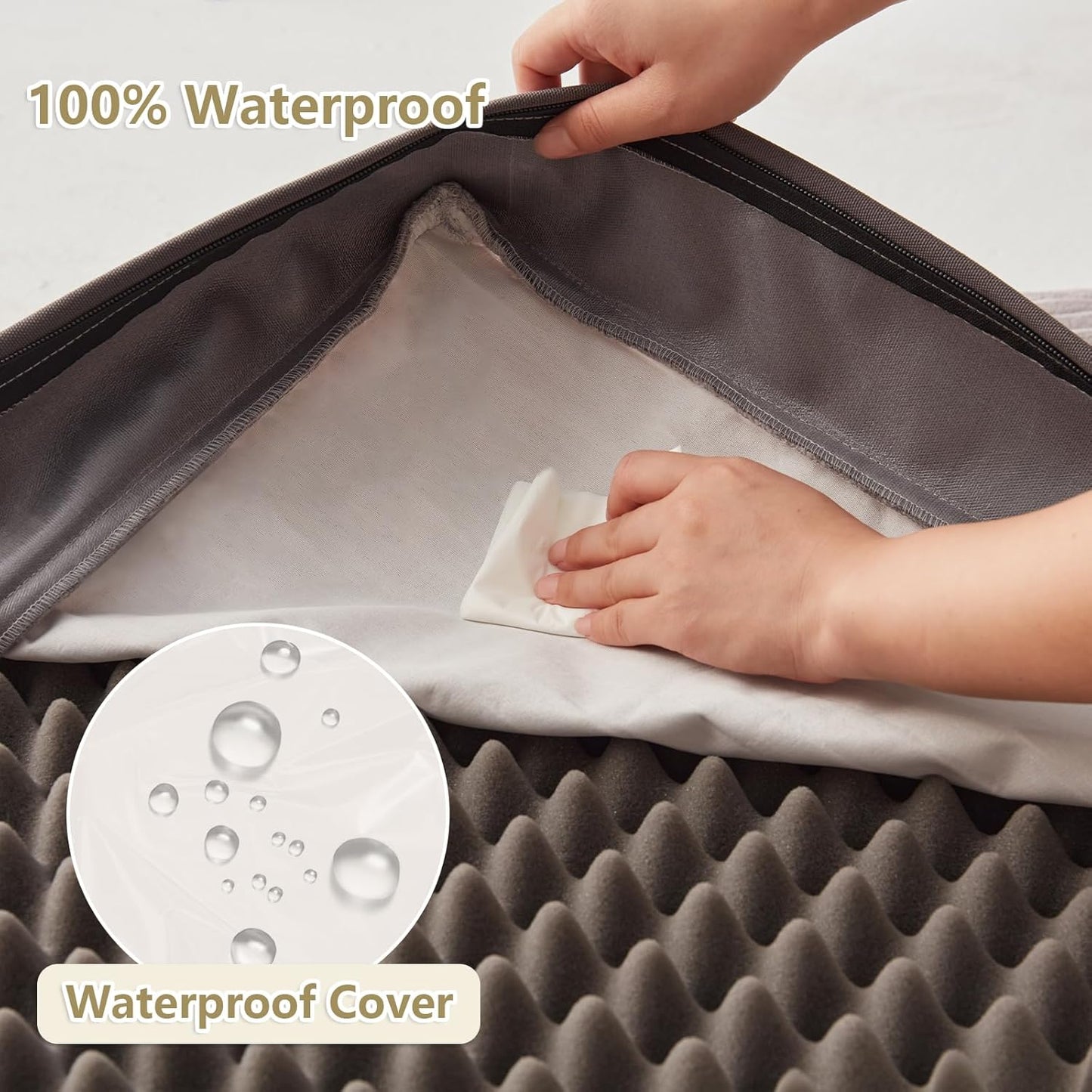 Orthopedic Dog Bed for Small Dogs - Soft Plush Washable with Egg Crate Foam, Waterproof & Removable Cover, Anti-Slip Bottom, Comfy Striped Crate Bed, 30x20 Inch, Gray