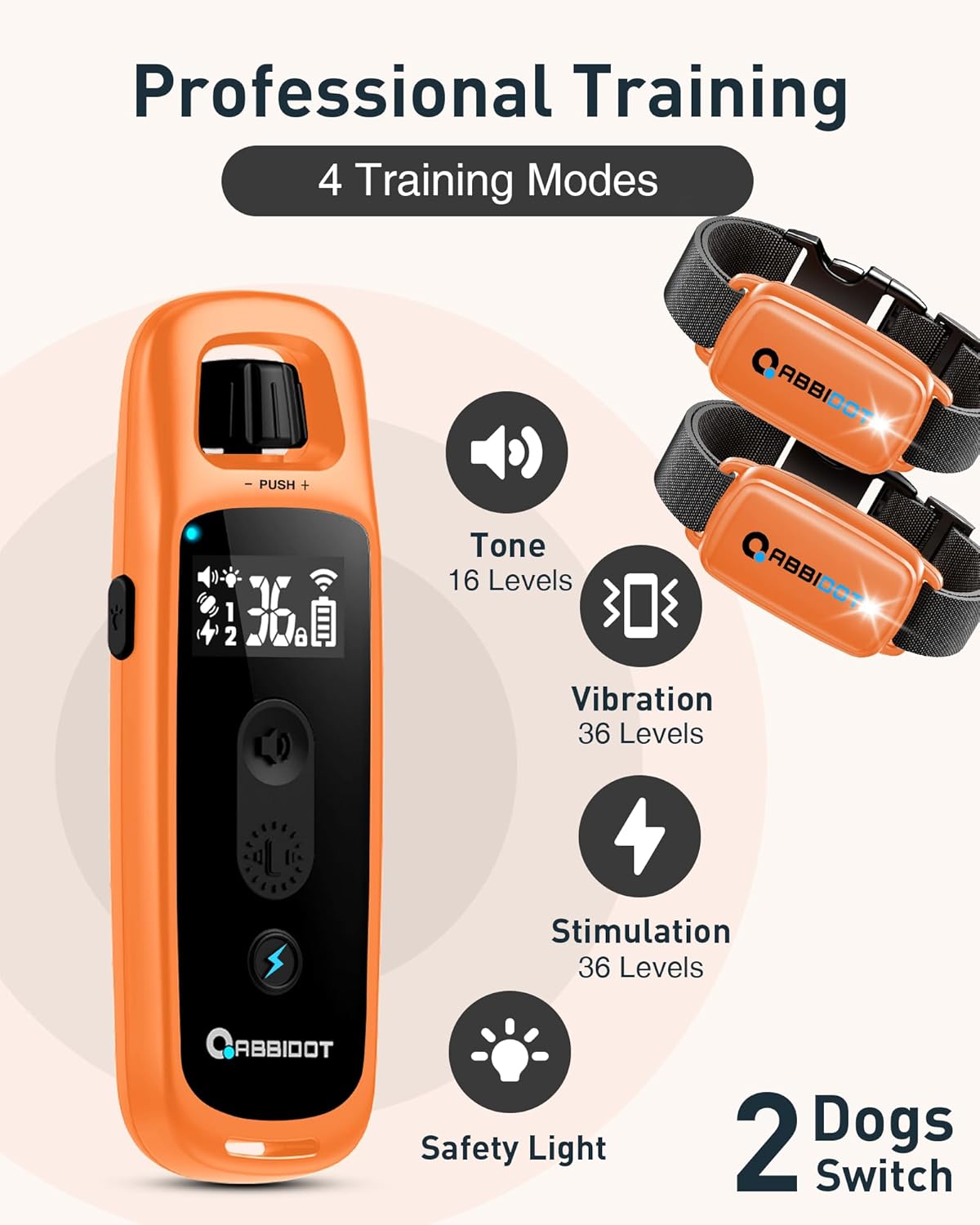 ABBIDOT Dog Shock Collar, 3300 FT Dog Training Collar with Remote, IPX7 Waterproof with 4 Training Modes, Rechargeable E-Collar for Small Medium Large Dogs (5-120 lbs)