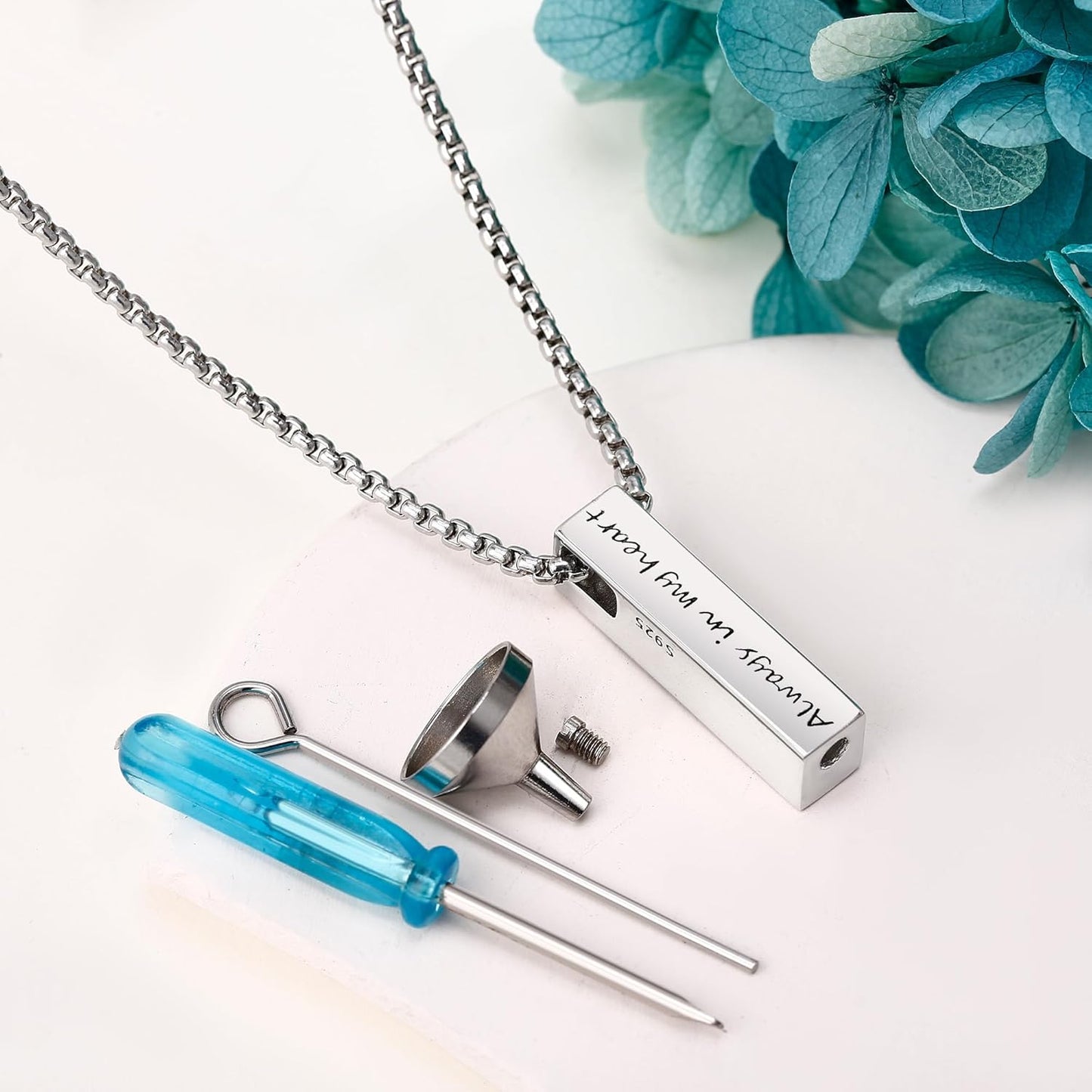 Urn Necklaces for Ashes Sterling Silver 3D Vertical Bar Memorial Pendant for Loved Ones Keepsake Cremation Jewelry Gifts for Women Men