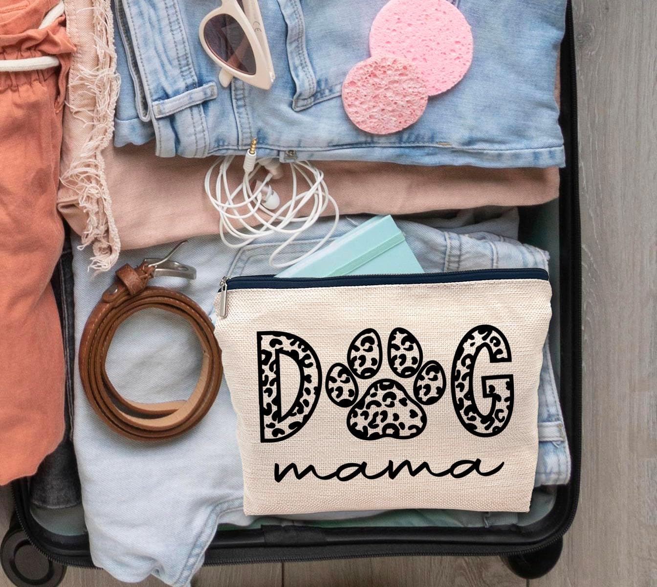 IWXYI Dog Mom Gifts For Women,Dog mama Makeup Bags with Zipper,Dog mama Makeup Bag Zipper Pouch Travel Toiletry Gifts For Women