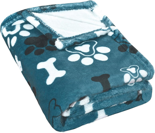 Dog Blanket,Super Soft Fluffy Premium Fleece Pet Puppy Blanket for Large Medium Dog Cat Mat Cover for Bed Couch,Reversible Cow Print,Turquoise,(41 x 31 Inch)