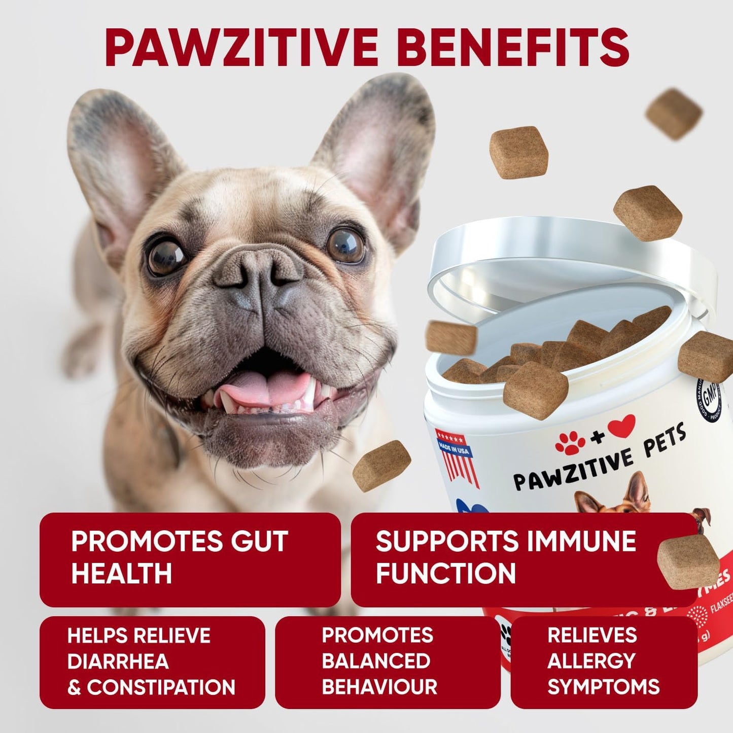 Chewable Probiotics for Dogs - Immune Support - Digestive Health - Probiotic Chews for Gut Health, Itchy Skin, Diarrhea - USA Product, Enzymes - Dog Digestive Support & Allergy Relief Chews