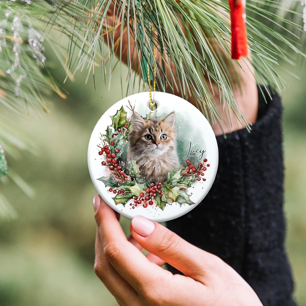 Personalized Pet Picture Frame Ornaments - Custom Ceramic Ornament for Christmas Trees Decorations, Puppy Kitten Xmas Keepsake - Gifts for Dog Cat Lover - My First Christmas Cat/Dog Gift