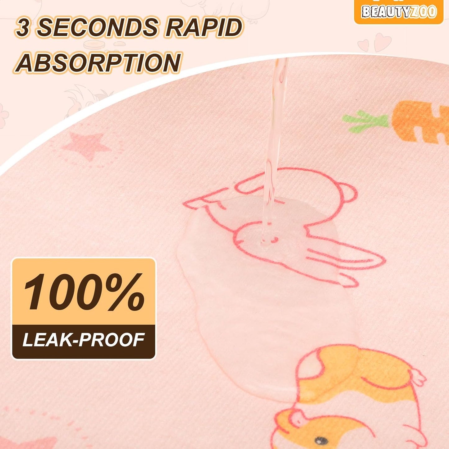 BEAUTYZOO 2 Pack Guinea Pig Cage Liners, Washable Reversible Fleece Guinea Pig Bedding, Waterproof Super Absorbent Pee Pads for Small Animals Rabbit Hamster Bunny - 16"x24" Pink