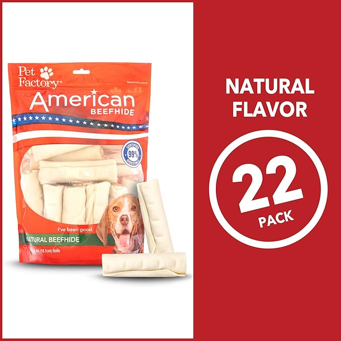 Pet Factory American Beefhide 4-4.5" Rolls Dog Chew Treats - Natural Flavor, 22 Count/1 Pack