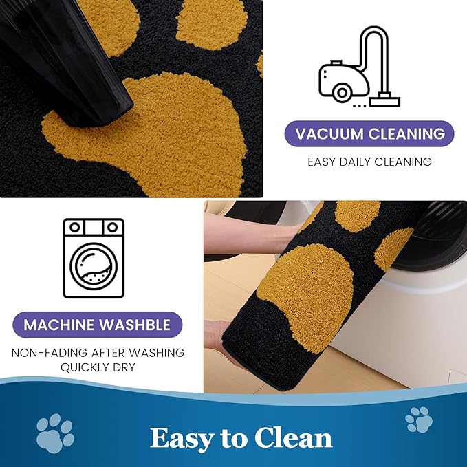 Buganda Dog Door Mat for Muddy Paws, Absorbent Dirt Trapper Washable Indoor Doormats, Non Slip Low-Profile Mud Mat for Dogs, Front Entrance Doormat for Inside Floor (36x24 Inches, Black and Yellow)