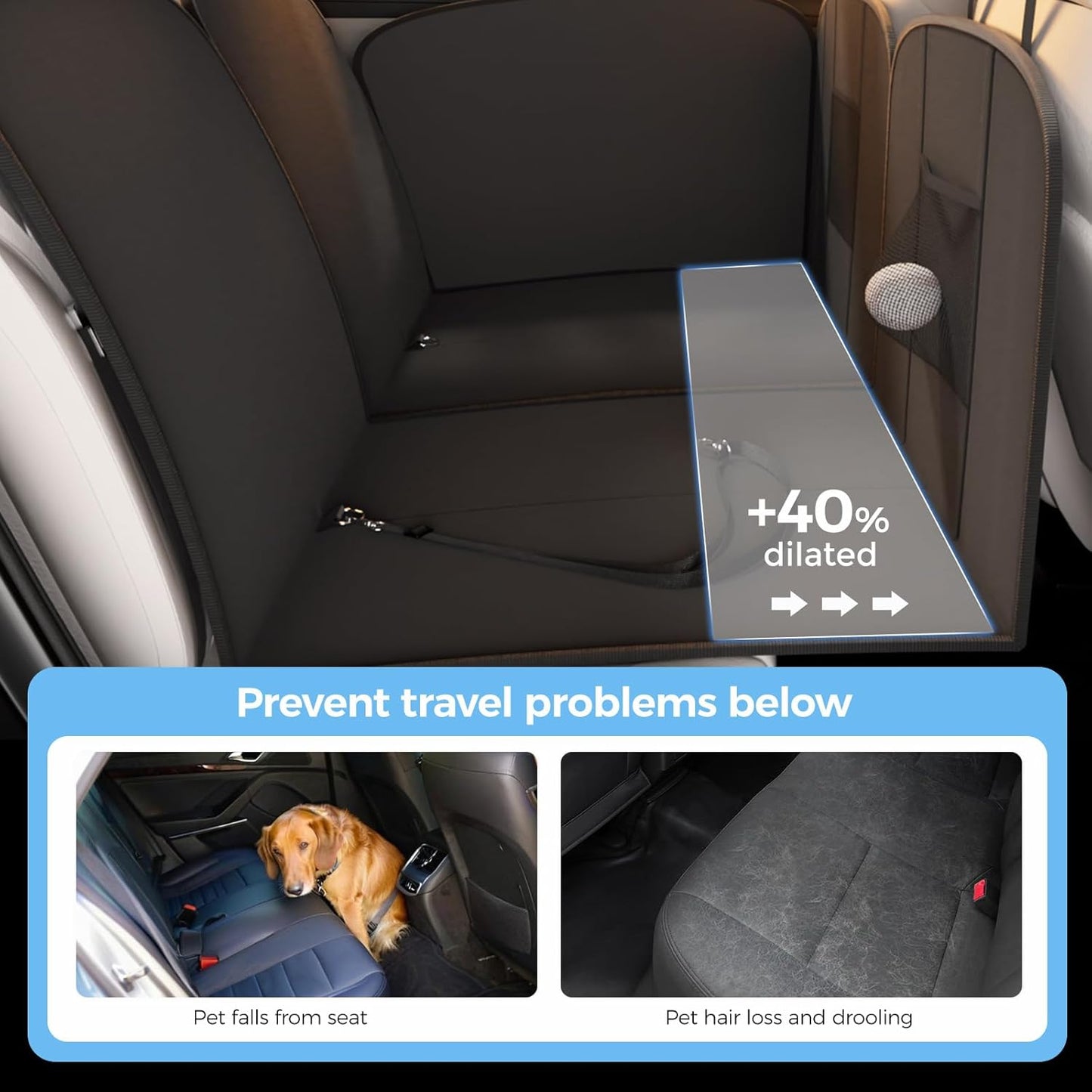 BEBAS Dog Car Seat Cover for Back Seat - Hard Bottom Scratch-Resistant Waterproof Pet Seat Protector, Hammock-Style Back Seat Extender for Cars/SUVs/Trucks, Supports 400lbs (Medium/Large Size, Black)