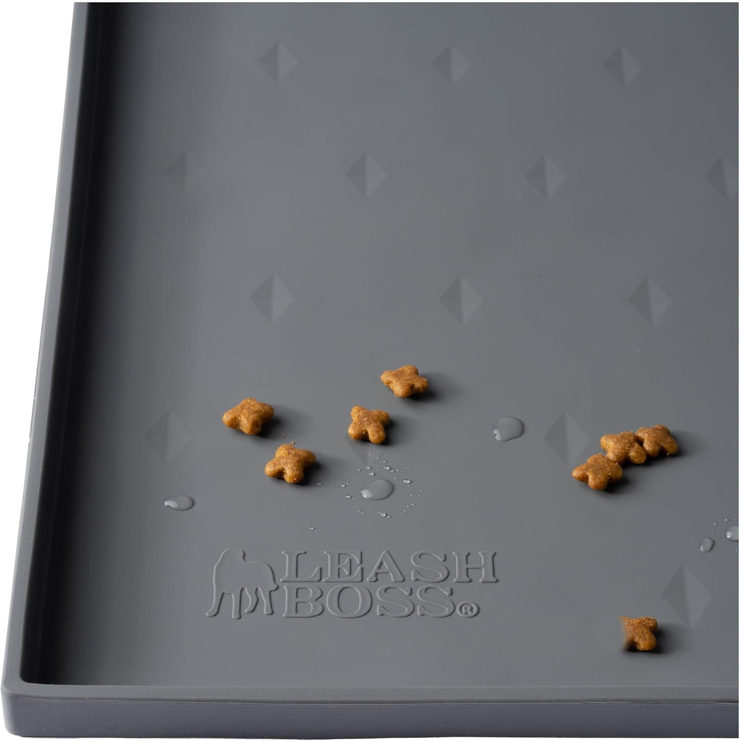 Leash Boss Waterproof Silicone Dog Food Mat - 18 x 11 in, Grey - Dog Bowl & Cat Bowl Mat with Raised Edges Non-Slip Feeding Tray for Floors