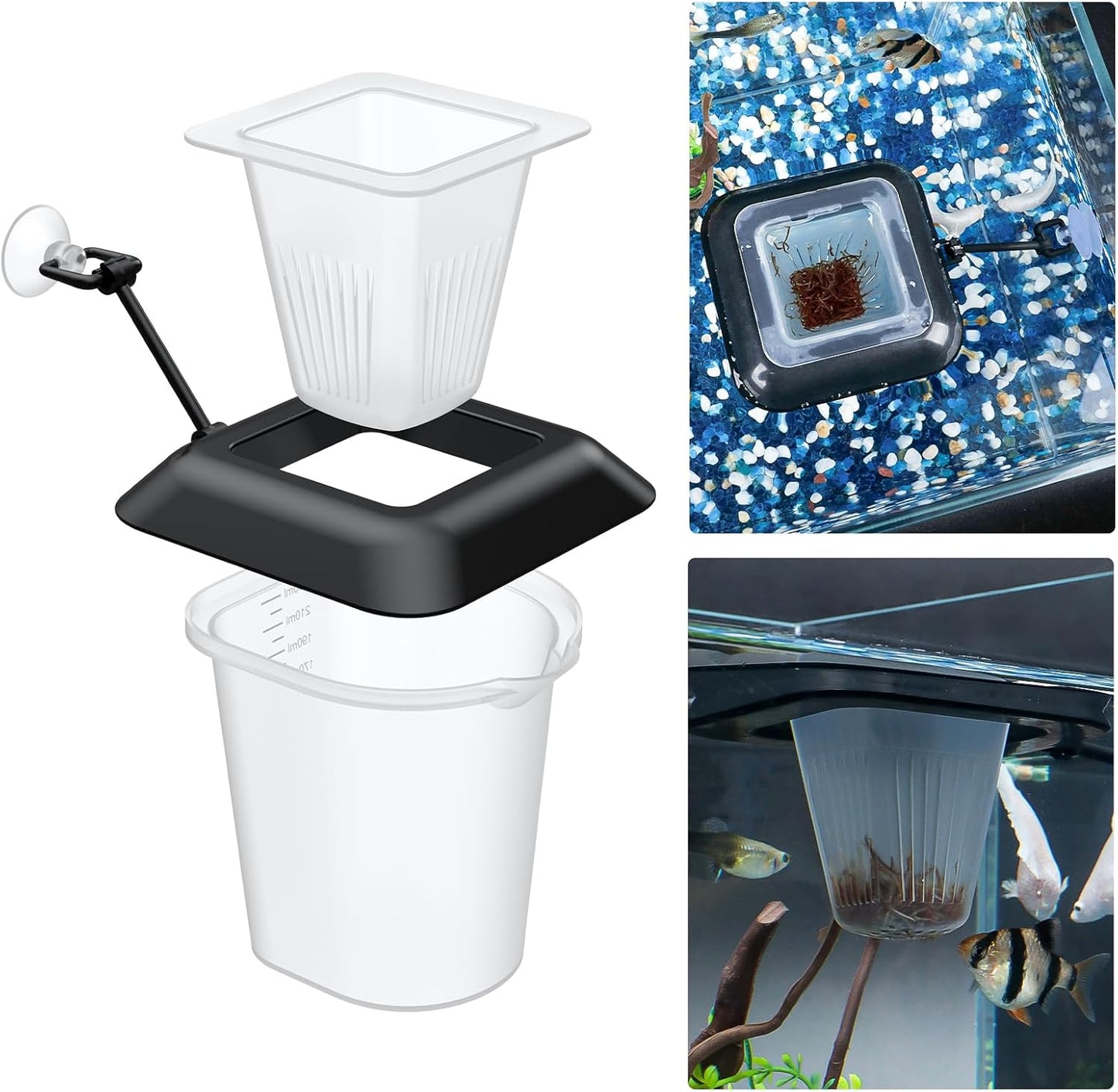 Pawfly Aquarium Bloodworm Feeder - Floating Red Worm Feeding Cup with Suction Cup, Multipurpose Fish Food Holder & Measuring Cup for Fish Tank