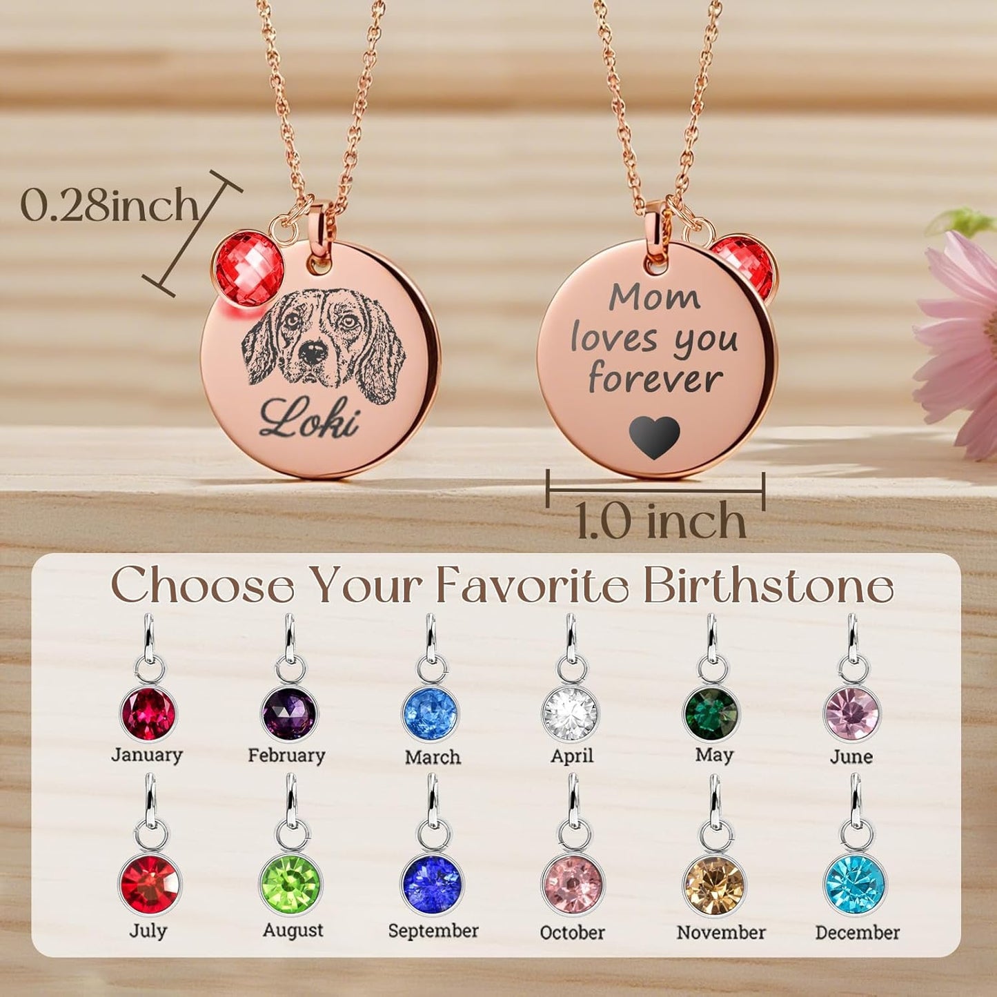 Personalized Pet Portrait Necklace Customized Pet Memorial Necklaces Dog Necklace for Women Custom Pets Necklaces Dog Memorial Jewelry for Cat Mom Dogs Dad (Rose Gold 1 Portrait)