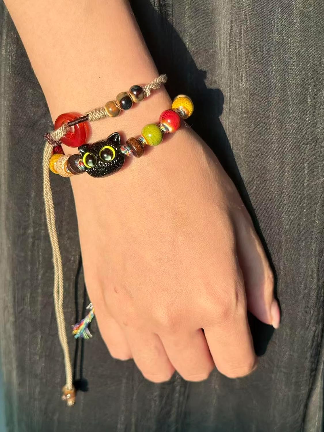 LINGYUAN 2 PCS Pet Memorial Gifts for Cats, Rainbow Bridge Bracelet for Beloved Cat Loss of Pet Remembrance Gifts