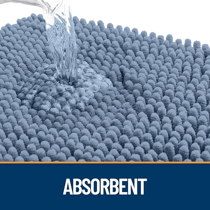 OLANLY Door Mat for Muddy Dog Paws 48x30, Absorbent Chenille Doormat with Paw Print Design, Non-Slip Washable Doormat for Indoor Entryway, Quick-Dry Pet Bed Mats for Dirty Dogs, Airy Blue and White