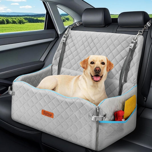 Large Dog Car Seat, Dog Car Bed for Large Dogs Under 60 lbs or 2 Small Breeds, Comfortable Pet Booster Seat with Memory Foam Thick Cushion, Detachable & Washable Pet Bed for Backseat, Grey
