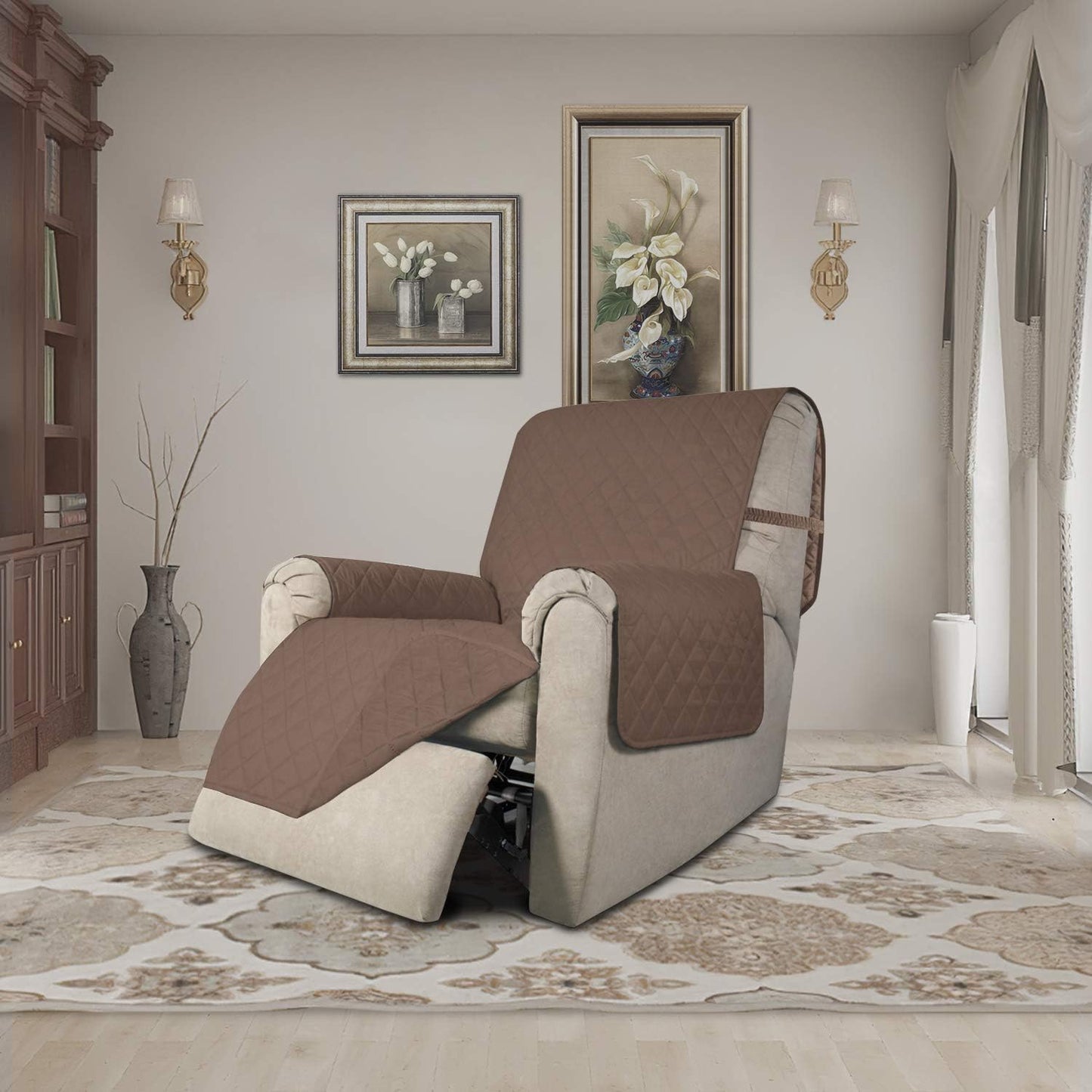 Easy-Going Recliner Chair Slipcover Reversible Sofa Cover Water Resistant Couch Cover Furniture Protector with Elastic Straps for Pets Dog (Recliner, Brown/Brown)