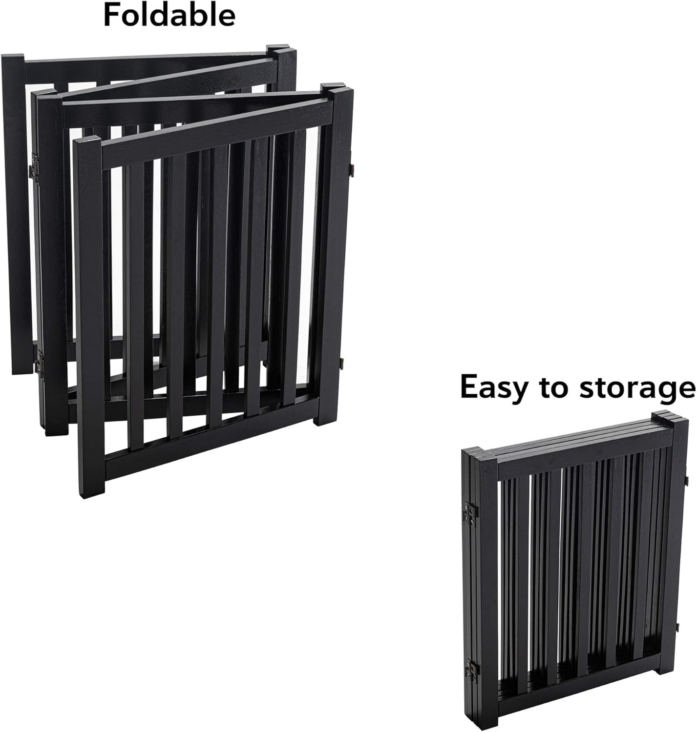 LZRS 4-Panel Wooden Free Standing Foldable Dog Gate Indoor – 24" High, Extra Wide Step-Over Safety Pet Gate for Doorways, Stairs, Hallways, Large Spaces & Playpen for Puppies Indoor Use, Black