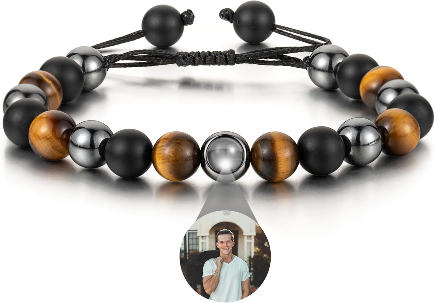 EMIRISTIC Custom Photo Bracelet - Personalized Picture Natural Stone Cuban Chain Bracelet - Any Special Day Gifts