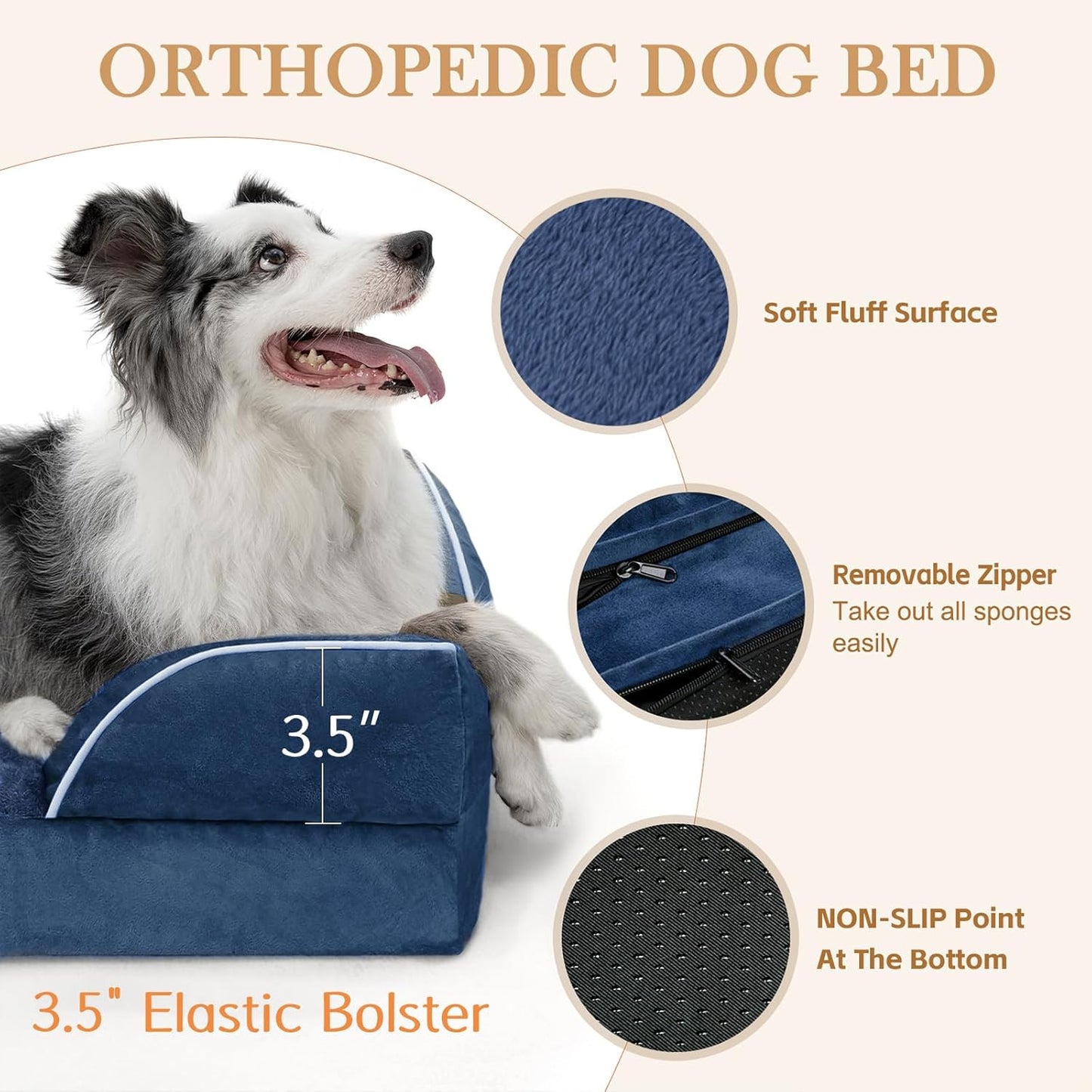 Comfort Expression Small Dog Beds Waterproof Cat Beds Orthopedic Foam Sofa Beds for Small Dogs Comfy Pet Bed with Washable Removable Cover & Non-Slip Bottom(XX-Small,Navy Blue)