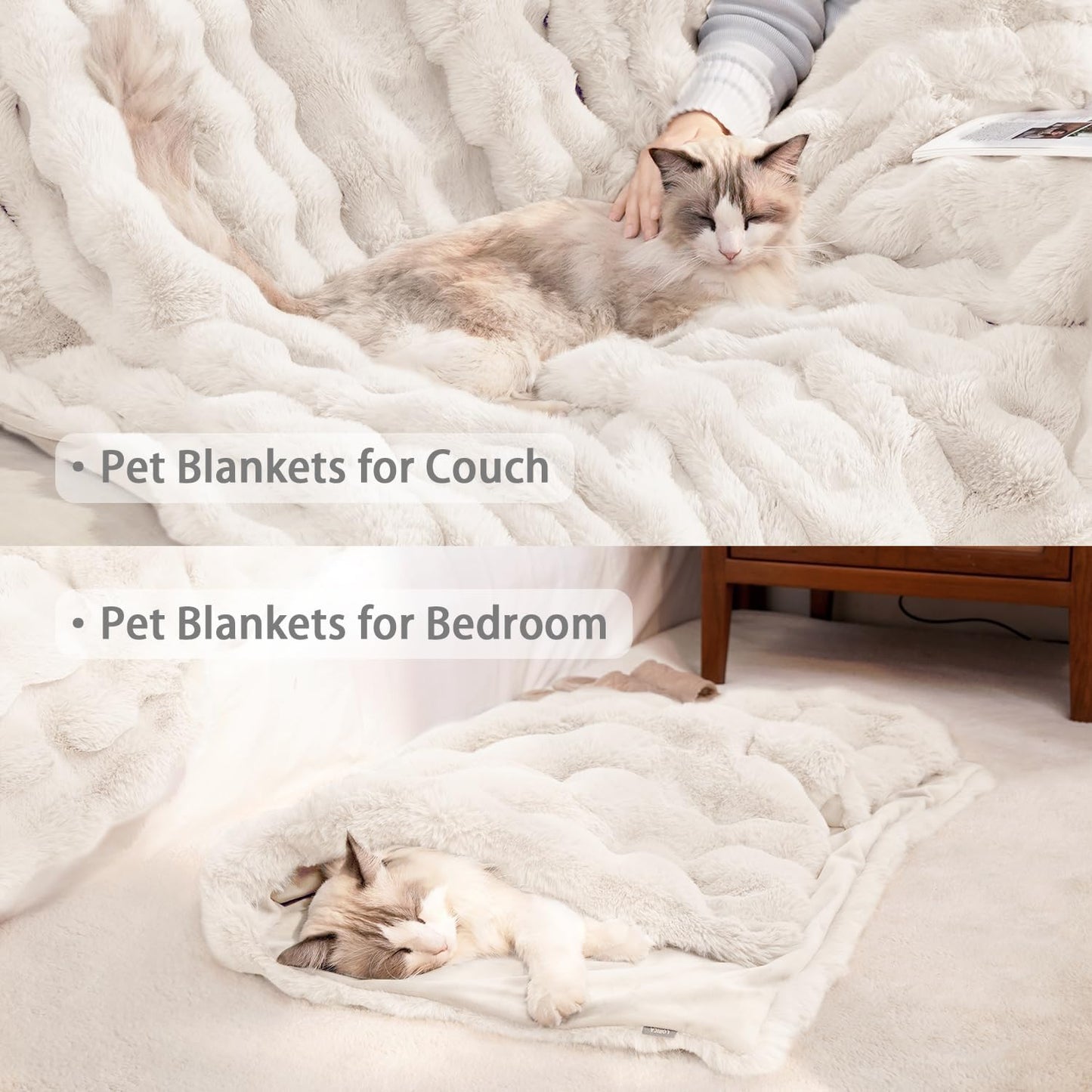 Dog Blanket Ultra Soft Fuzzy Faux Fur Cat Blankets for Indoor Cats Faux Fur Machine Washable Reversible Pet Throw Protector for Couch Furniture 28"X 22" White