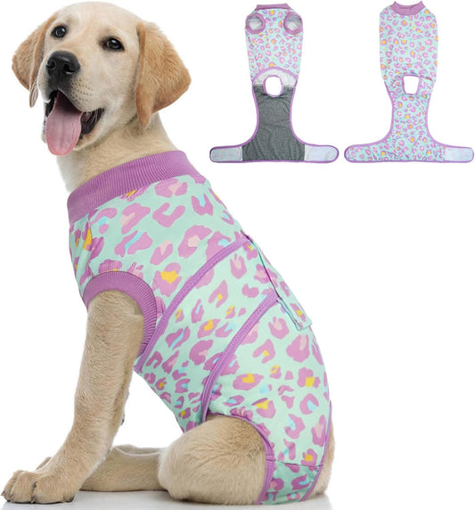Kuoser Dog Recovery Suit for Dogs After Surgery,Professional Surgical Onesie for Female Male Dogs Spay Neuter,Soft Dog Surgery Suit Bodysuit for Abdominal Wounds Skin Disease,Light Purple Leopard S