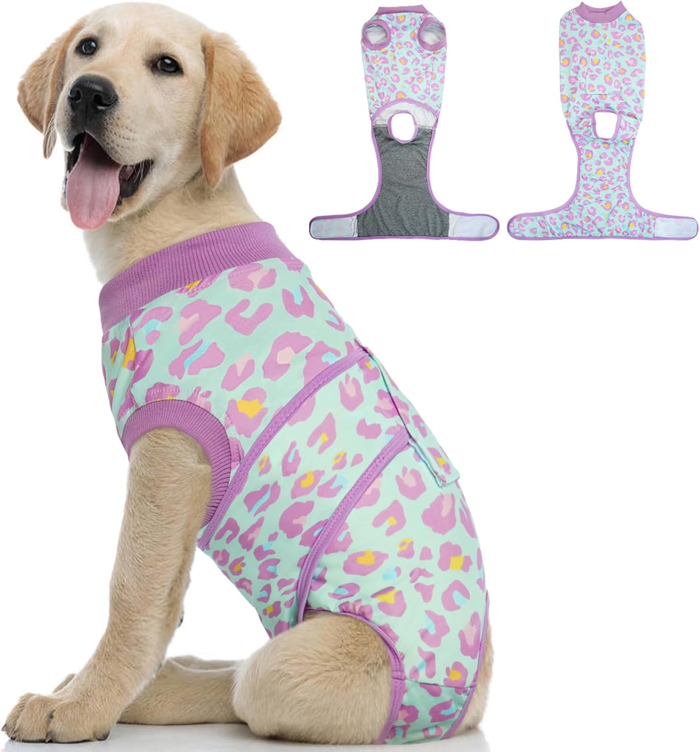 Kuoser Dog Recovery Suit for Dogs After Surgery,Professional Surgical Onesie for Female Male Dogs Spay Neuter,Soft Dog Surgery Suit Bodysuit for Abdominal Wounds Skin Disease,Light Purple Leopard XS