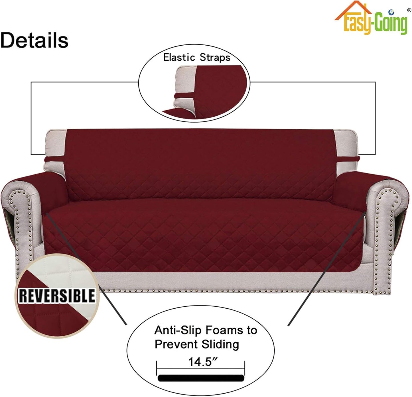 Easy-Going Sofa Slipcover Reversible Loveseat Sofa Cover Couch Cover for 2 Cushion Couch Furniture Protector with Elastic Straps for Pets Kids Dog Cat (Oversized Loveseat, Christmas Red/Ivory)