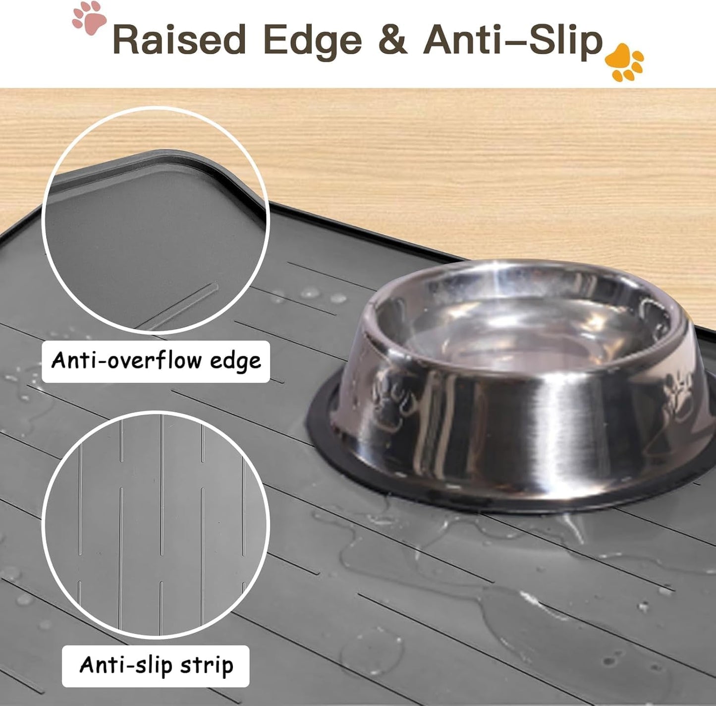 Largest Dog Food Mat, 48"x32" Silicone Dog and Cat Mat for Food and Water Bowls, Thinken Waterproof Non-Slip XXXL Pet Feeding Mat for Floors (Brown)