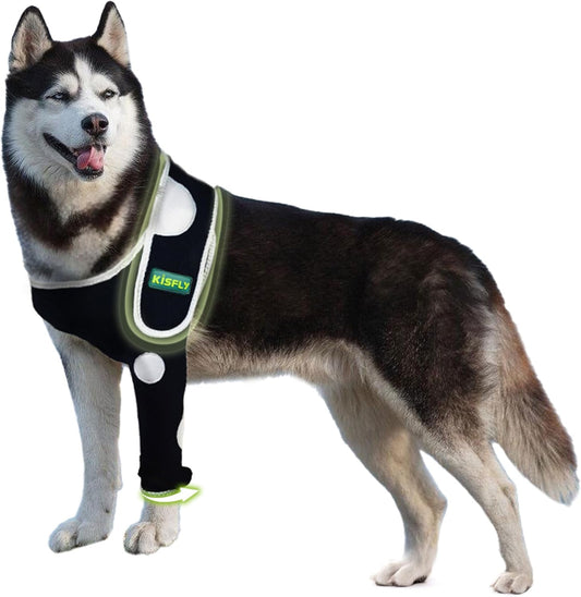 Dog Elbow Brace Protector Prevents Elbow Hygroma, Dysplasia, Arthritis, Elbow Calluses, Pressure Sores and Shoulder Dislocation, With Reflective Material Makes Night Activities Safer- Left Leg L