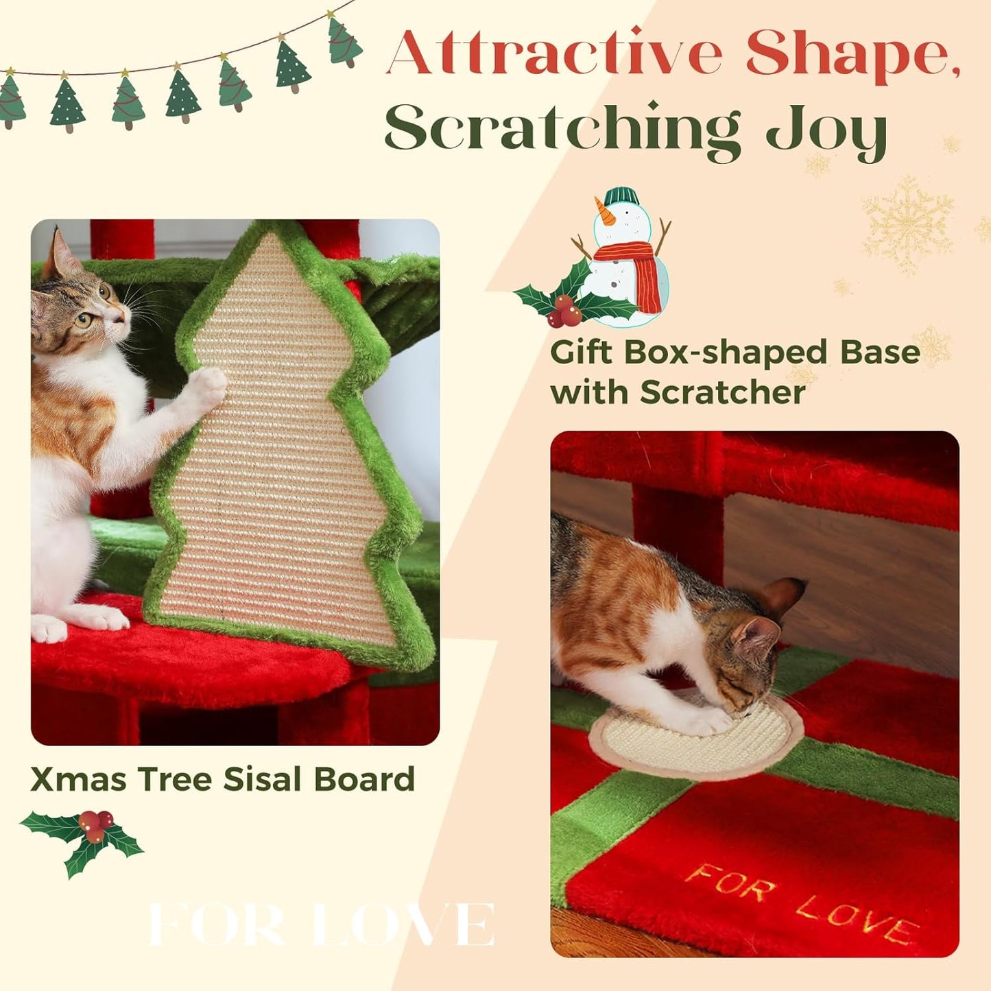 PAWZ Road Christmas Cat Tree, 72 Inches Tall Cat Tower with 2 Perches, 2 Condos and Spacious Hammock, Attractive Cat House with Xmas Tree Scratcher, 7 Scratching Posts for Large Cats