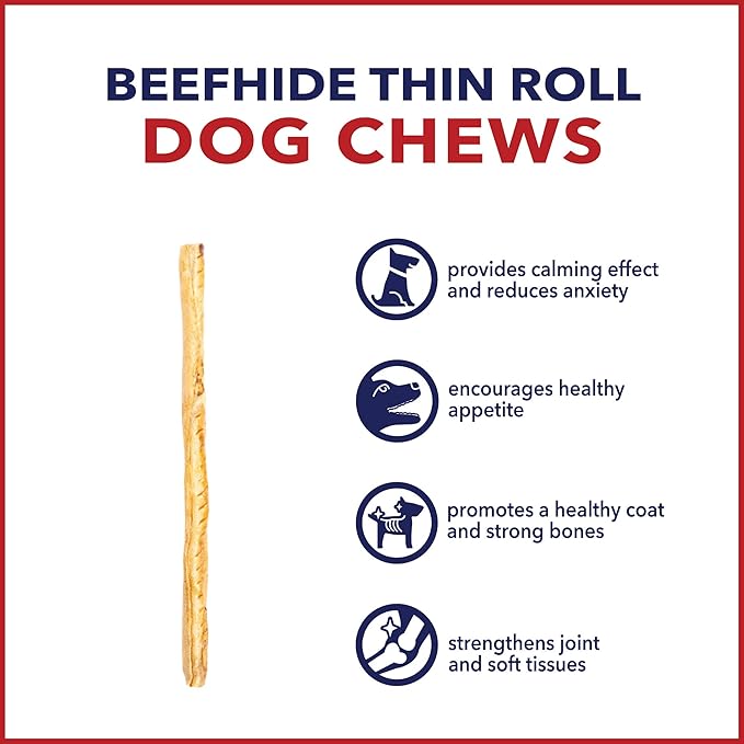 Pet Factory American Beefhide 10" Thin Rolls Dog Chew Treats - Chicken Flavor, 35 Count/1 Pack