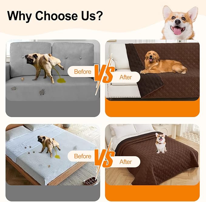 Smiry Waterproof Dog Blanket, 52x82 Inch Soft Pet Bed Cover Reversible, Washable Sofa Couch Furniture Protector for Small Medium Large Dog Puppy Cat, Brown/Chocolate