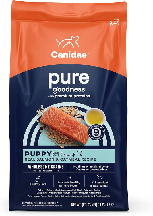 CANIDAE Pure Limited Ingredient Premium Puppy Dry Dog Food, Real Salmon & Oatmeal Recipe, 4 lbs, with Wholesome Grains