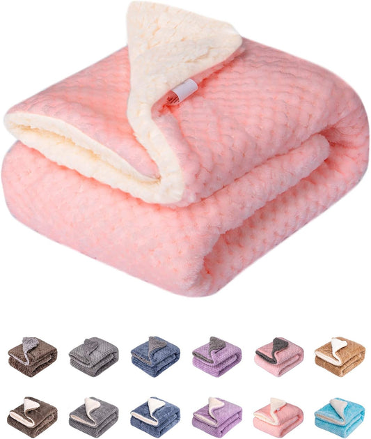 DW Plush Fleece Receiving Blanket for Dog, Cat, Pet - Warm & Soft, Couch, Sofa, Travel & Outdoor, Camping (24" x 32"), Baby Pink