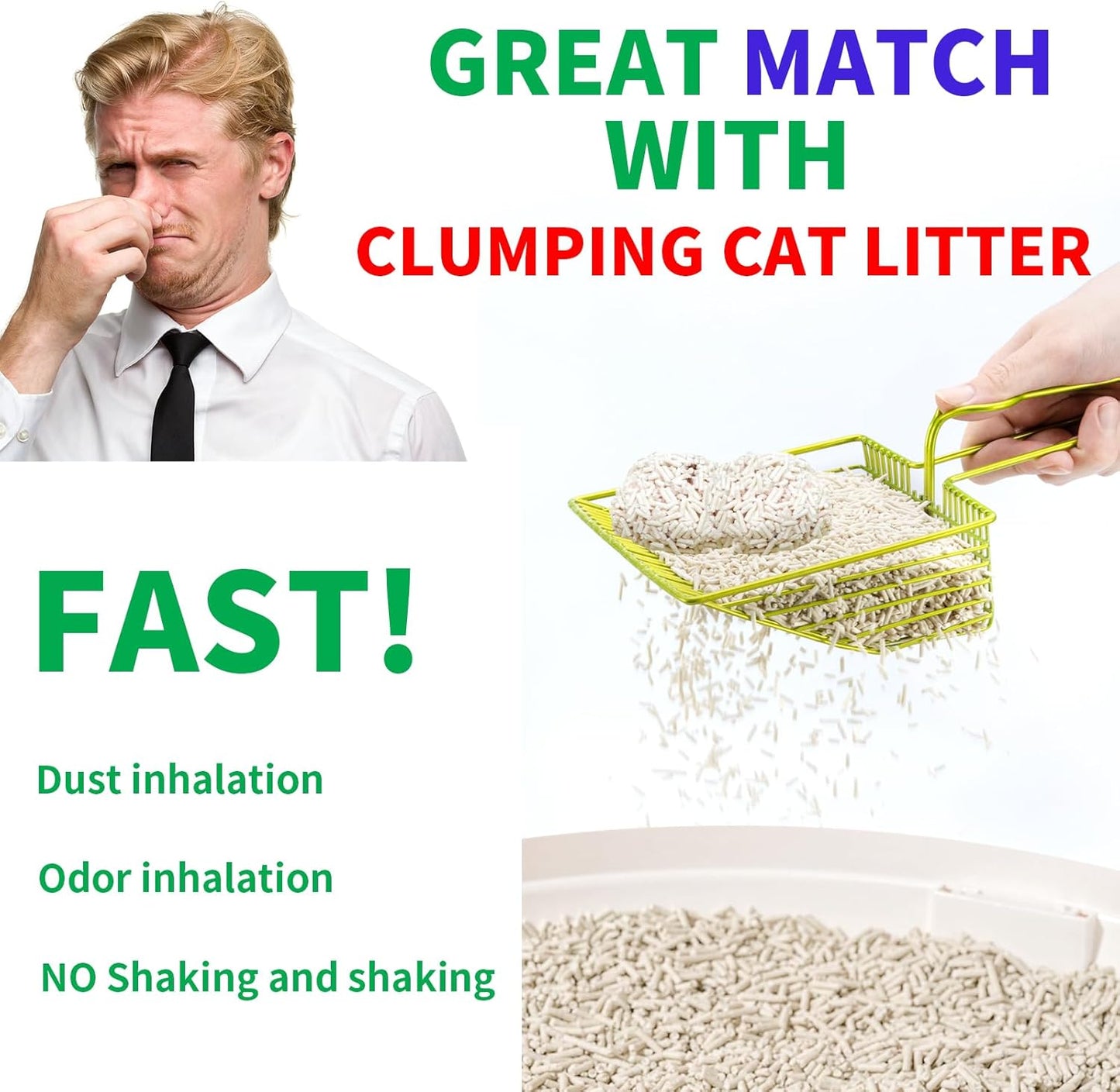 DHXYZZB Cat Litter Scoop with Holder, Metal Cat Litter Scoop Deep Shovel Kitty Poop Scooper Stand for Litter Box, Fast Sifting Non-Stick Cat Poop Sifting with Container to Store cat Scooper