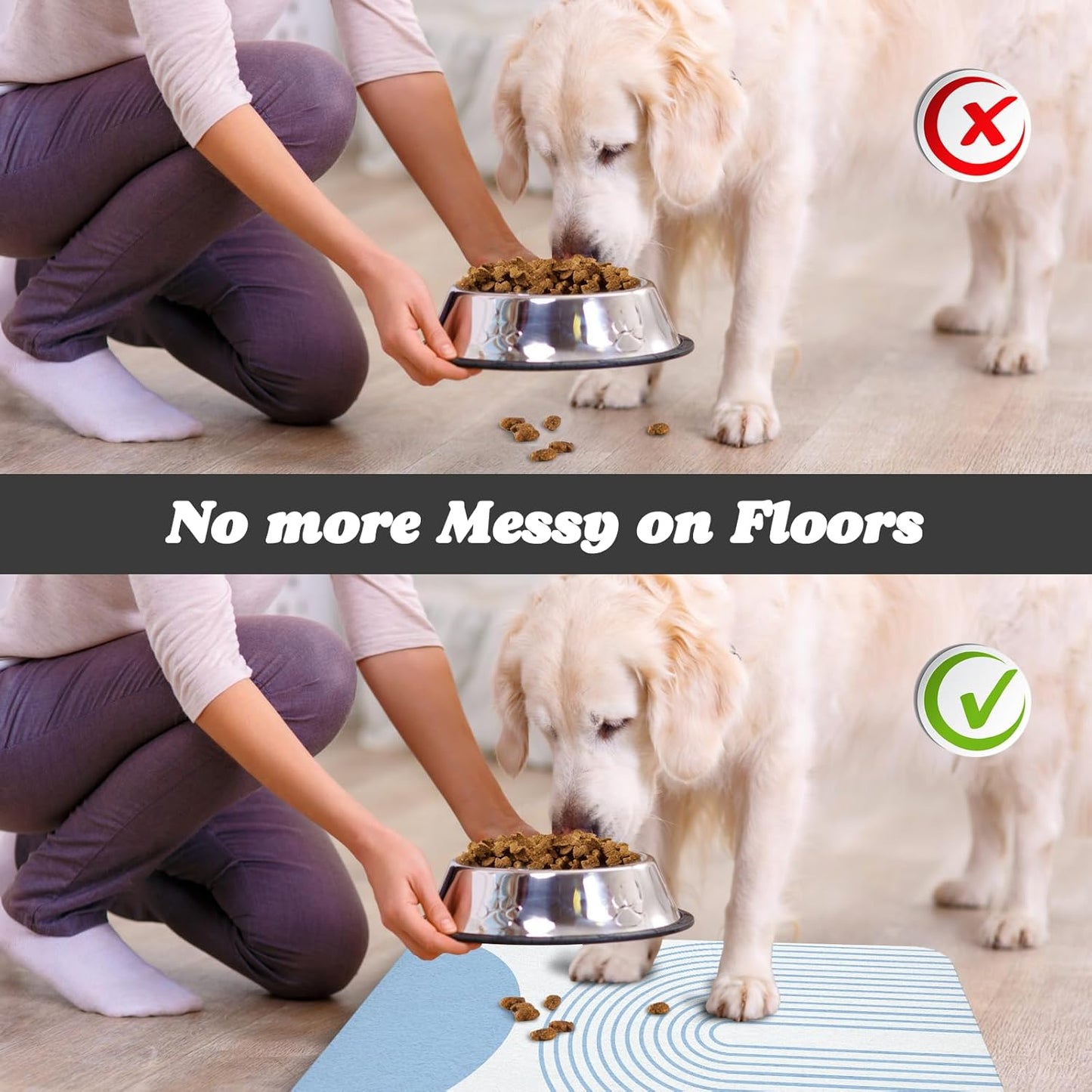 Dog Food Mats for Floors Waterproof, Cat Water Bowl Mats Pet Feeding Absorbent Mat Placemats for Food and Water Blue Bohemia 12 * 20 inch