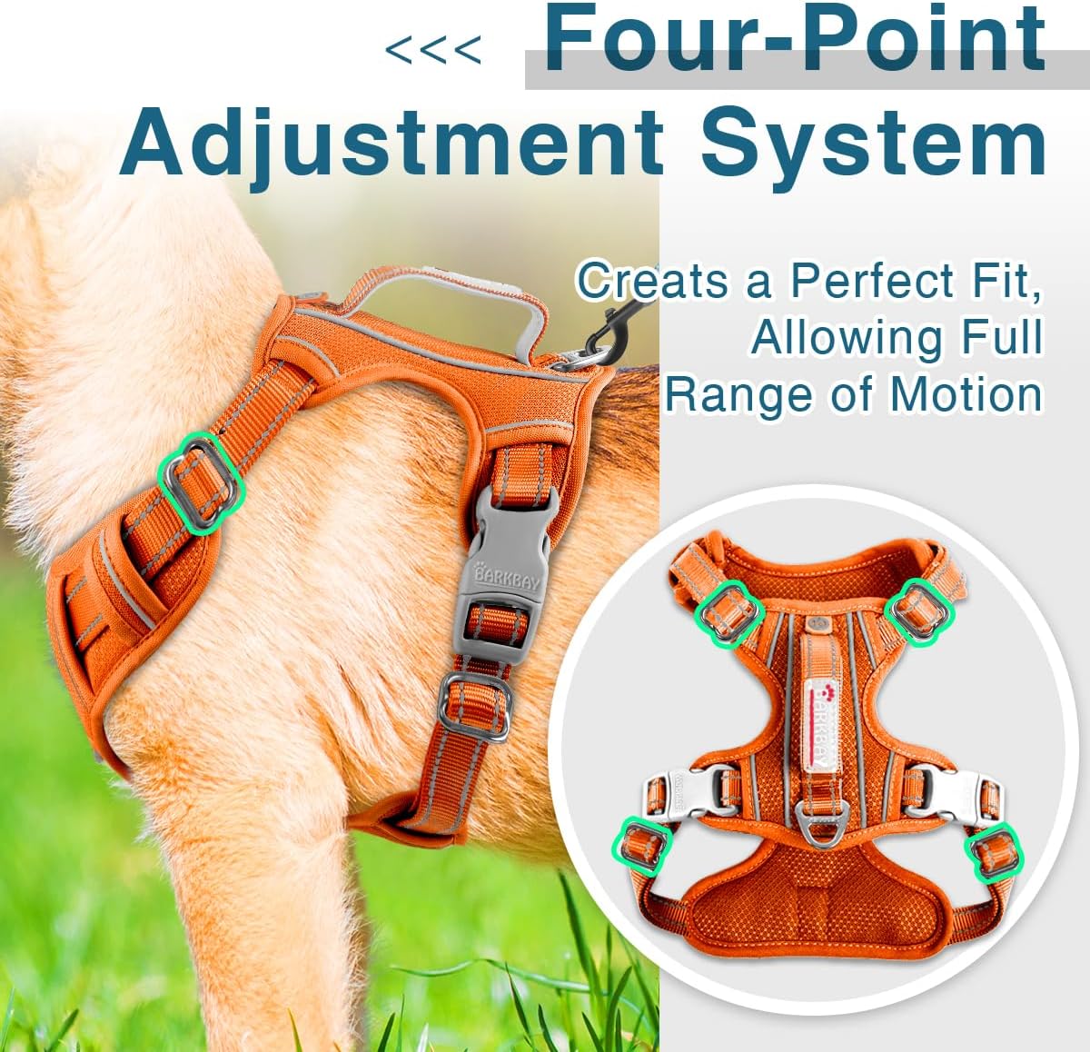 BARKBAY Dog Harness No Pull with ID Tag Pocket - Heavy Duty, Reflective, Easy Control for Large Dogs(Orange,XS)