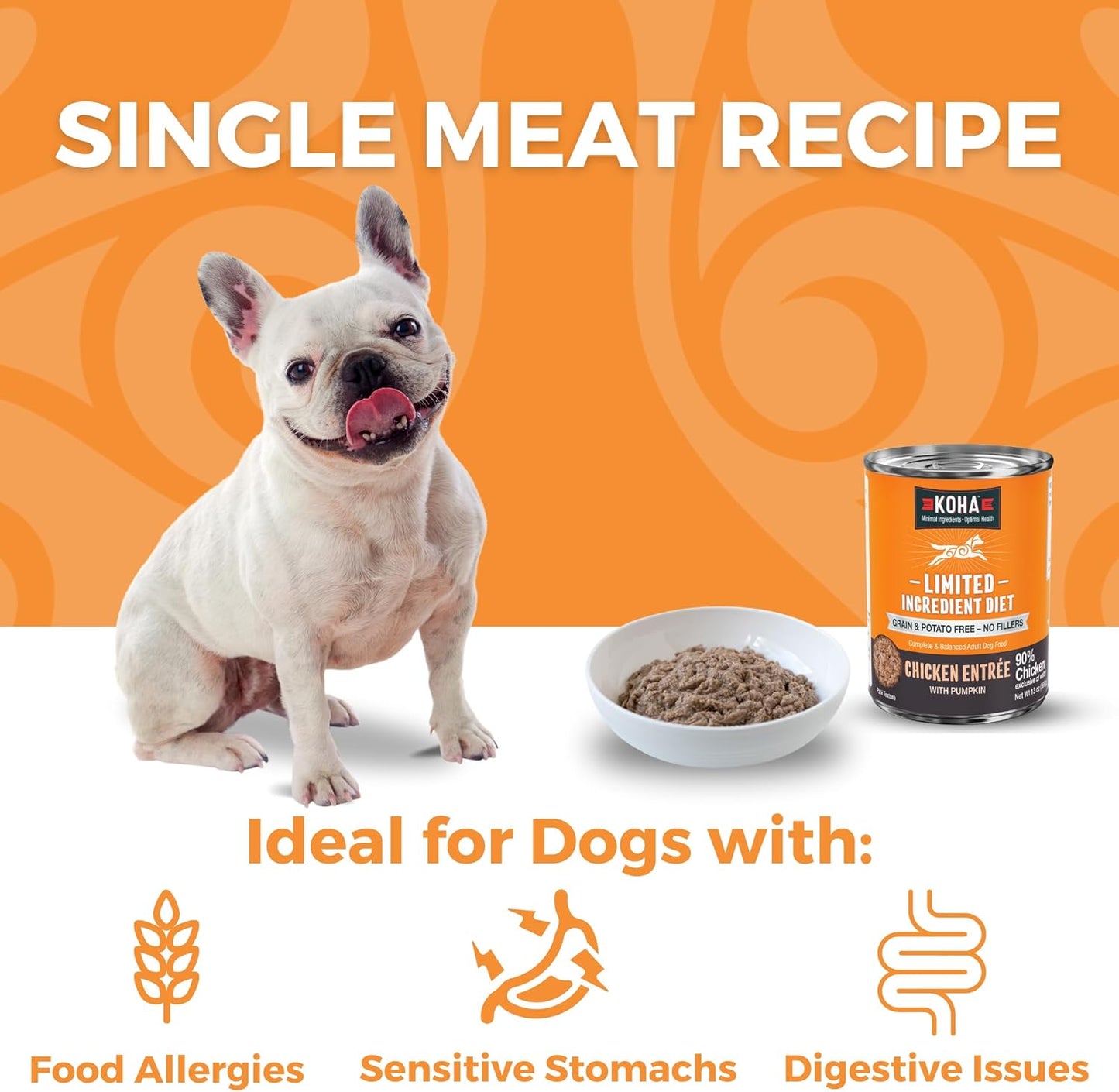 KOHA Limited Ingredient Diet Chicken Entrée for Dogs - Grain Free Wet Dog Food with No Fillers - Sesnsitive Stomach Chicken Dog Food - 13 oz Pack of 12