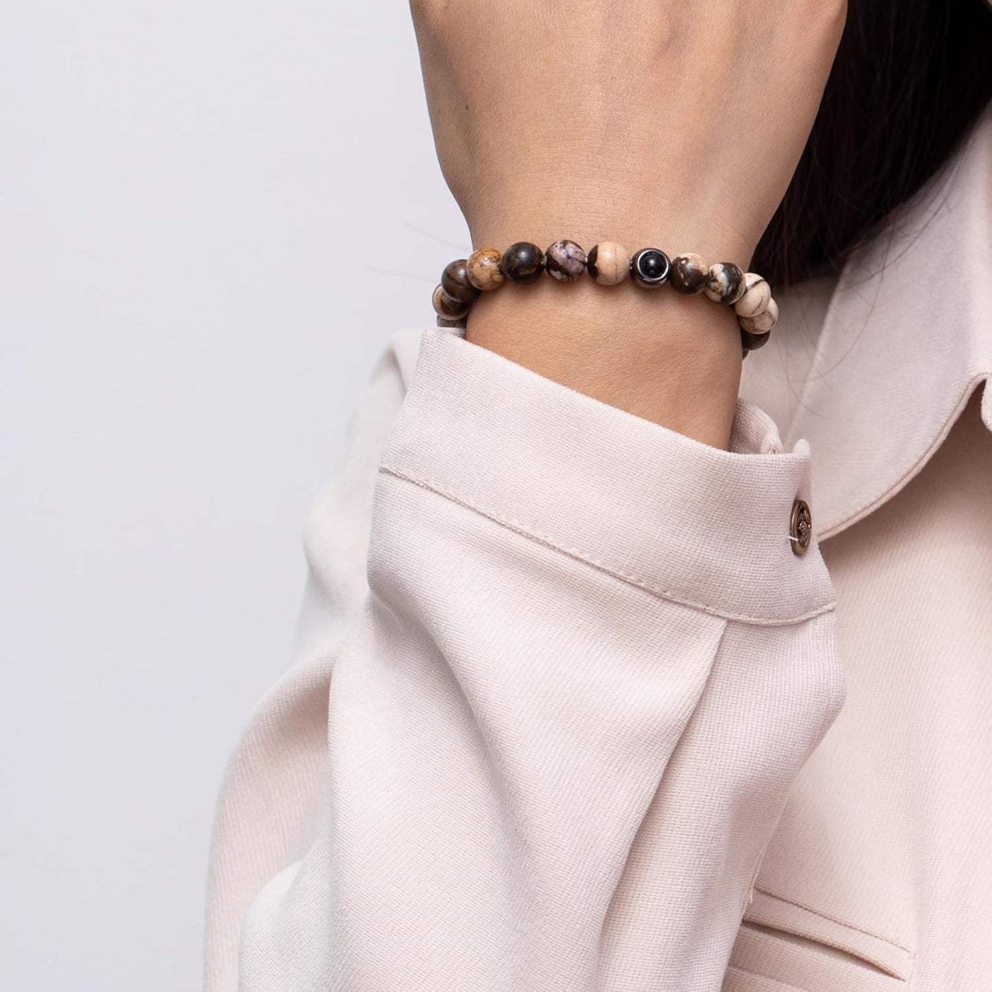 EMIRISTIC Custom Photo Bracelet - Personalized Picture Natural Stone Cuban Chain Bracelet - Any Special Day Gifts